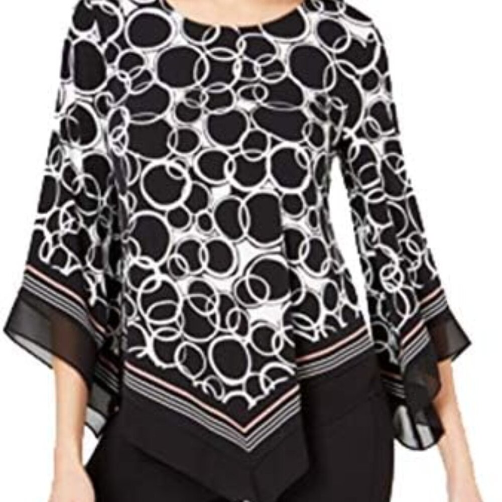 Alfani Citron Mix Black /White w/Pink trim, V-hem Pullover Tunic Blouse XXL NWT